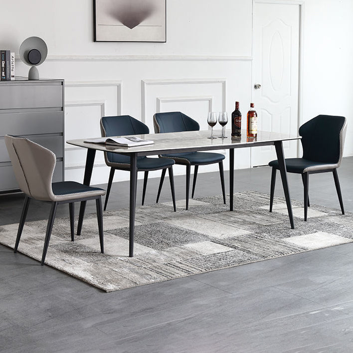 Mesa de comedor rectangular contemporánea de metal mesa de piedra sinterizada gris con patas de metal