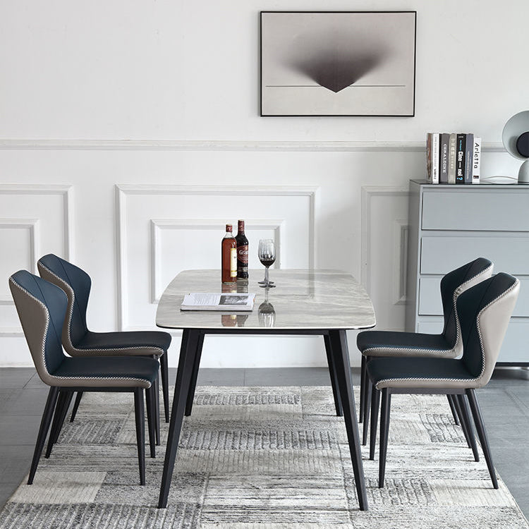 Mesa de comedor rectangular contemporánea de metal mesa de piedra sinterizada gris con patas de metal