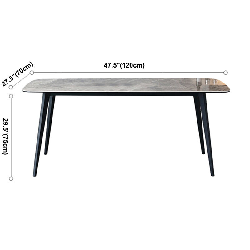 Mesa de comedor rectangular contemporánea de metal mesa de piedra sinterizada gris con patas de metal