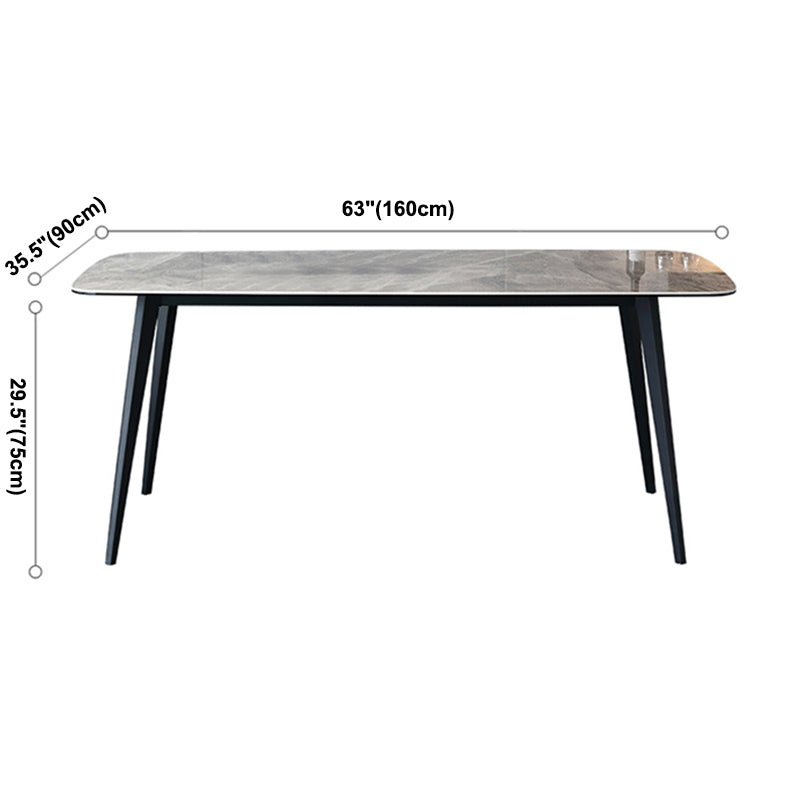 Mesa de comedor rectangular contemporánea de metal mesa de piedra sinterizada gris con patas de metal