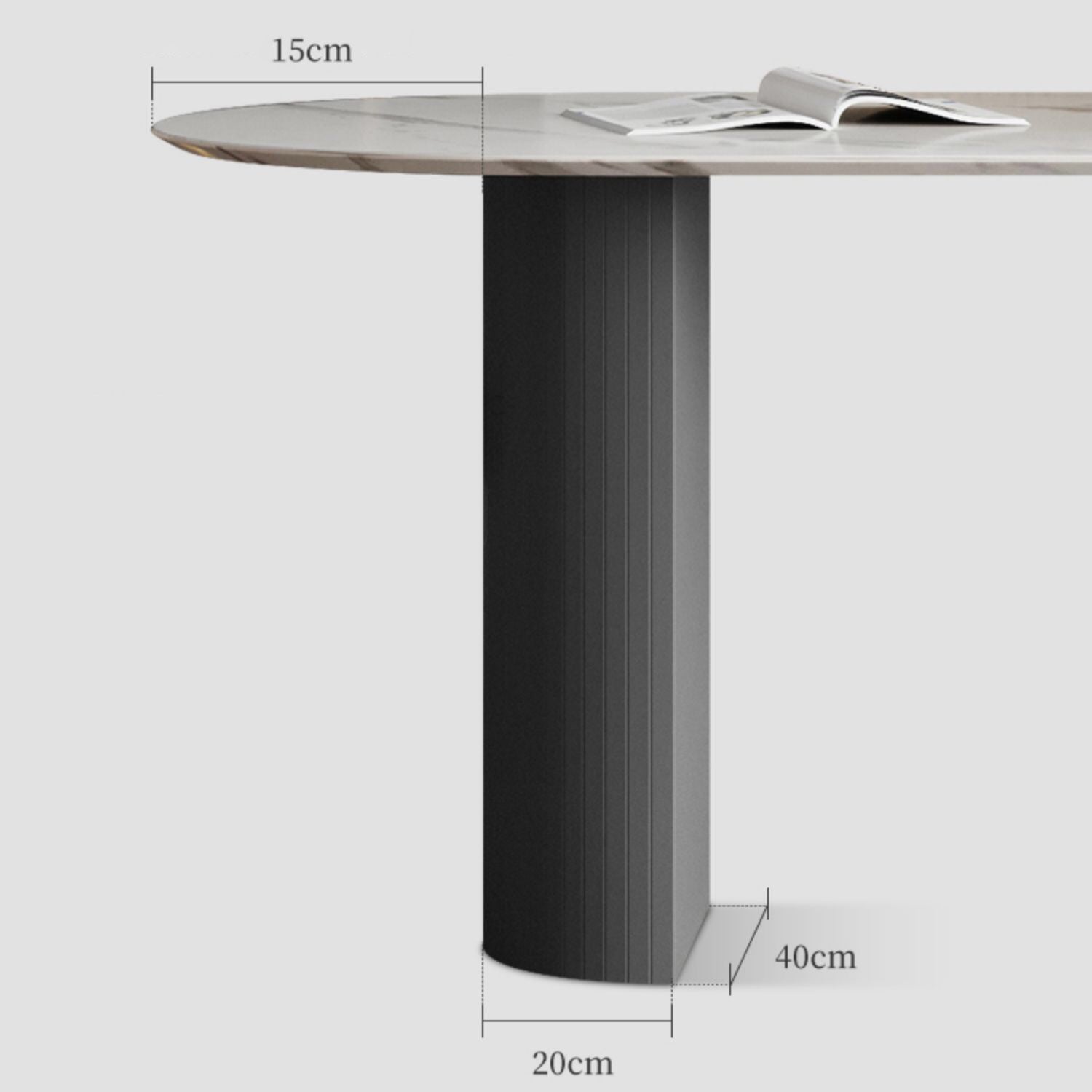 Oval gesinterde stenen eettafel moderne tafel in wit met metalen dubbele voetstuk voor restaurant