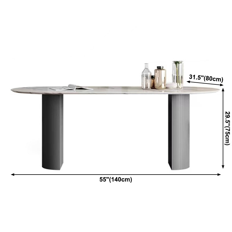 Oval gesinterde stenen eettafel moderne tafel in wit met metalen dubbele voetstuk voor restaurant