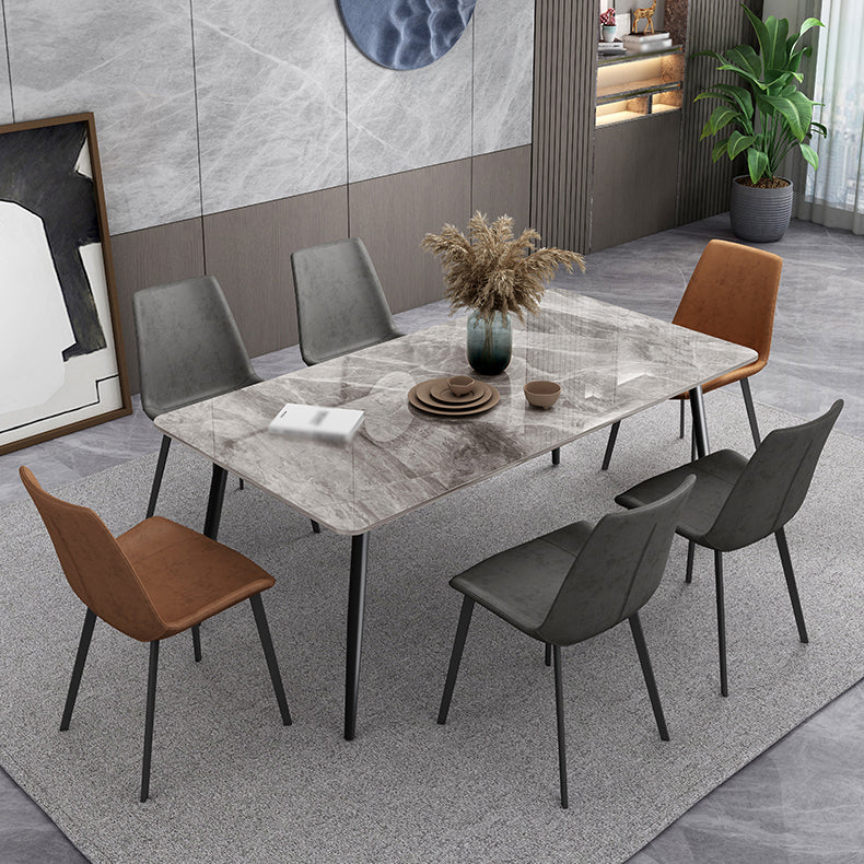 Industrial Style Sintered Stone Dining Table Carbon Steel 4 Legs Base Rectangle Table for Home