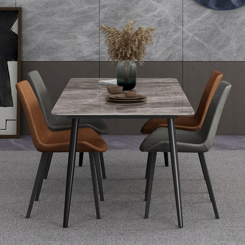 Industrial Style Sintered Stone Dining Table Carbon Steel 4 Legs Base Rectangle Table for Home