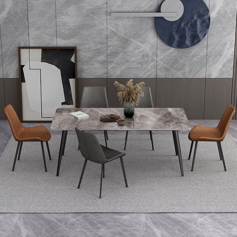 Industrial Style Sintered Stone Dining Table Carbon Steel 4 Legs Base Rectangle Table for Home