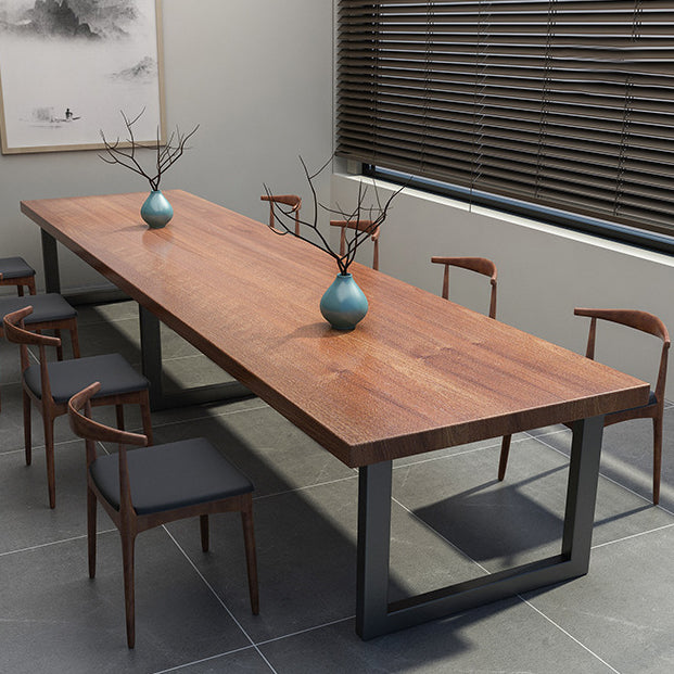 Mesa de comedor de rectángulo industrial de metal mesa de madera maciza para comedor