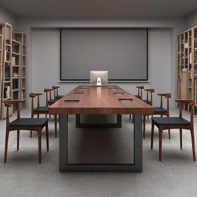 Mesa de comedor de rectángulo industrial de metal mesa de madera maciza para comedor