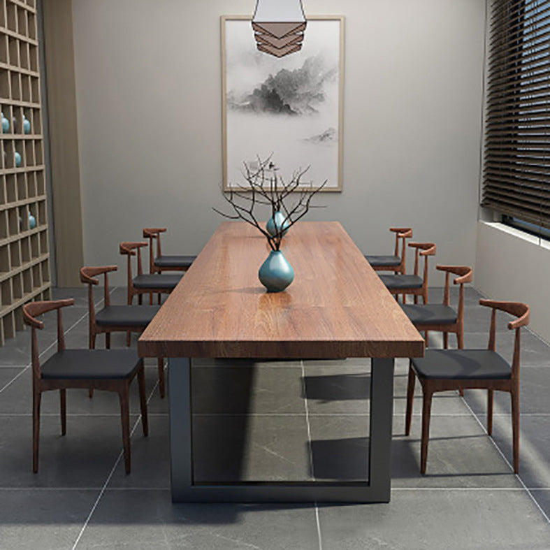 Mesa de comedor de rectángulo industrial de metal mesa de madera maciza para comedor