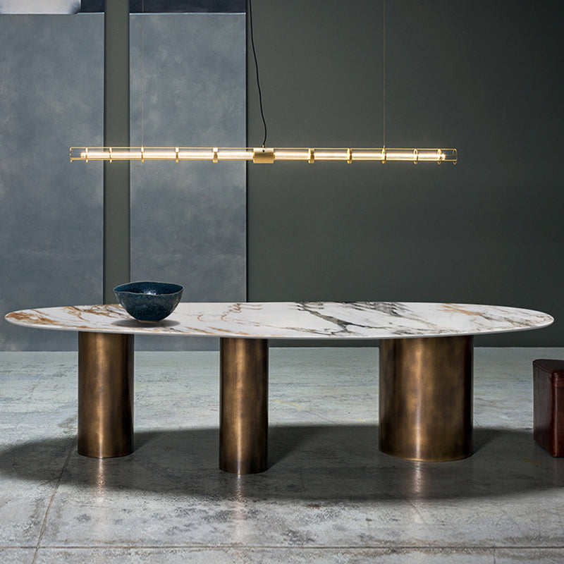 Oval Sintered Stone Dining Table Luxury Kitchen Table with Metal 3 Legs