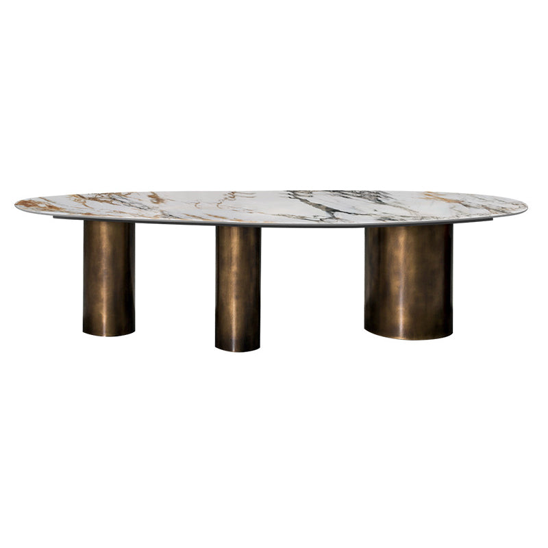 Oval Sintered Stone Dining Table Luxury Kitchen Table with Metal 3 Legs