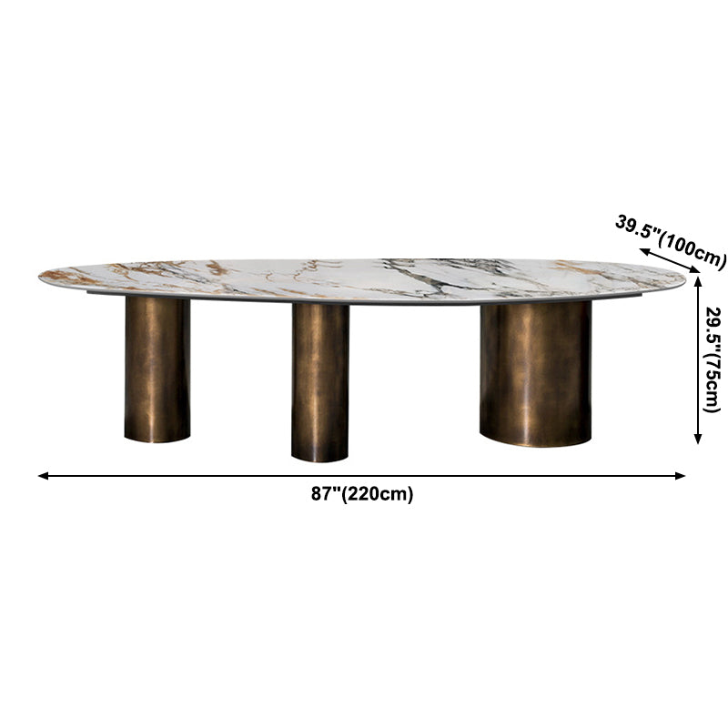 Oval Sintered Stone Dining Table Luxury Kitchen Table with Metal 3 Legs