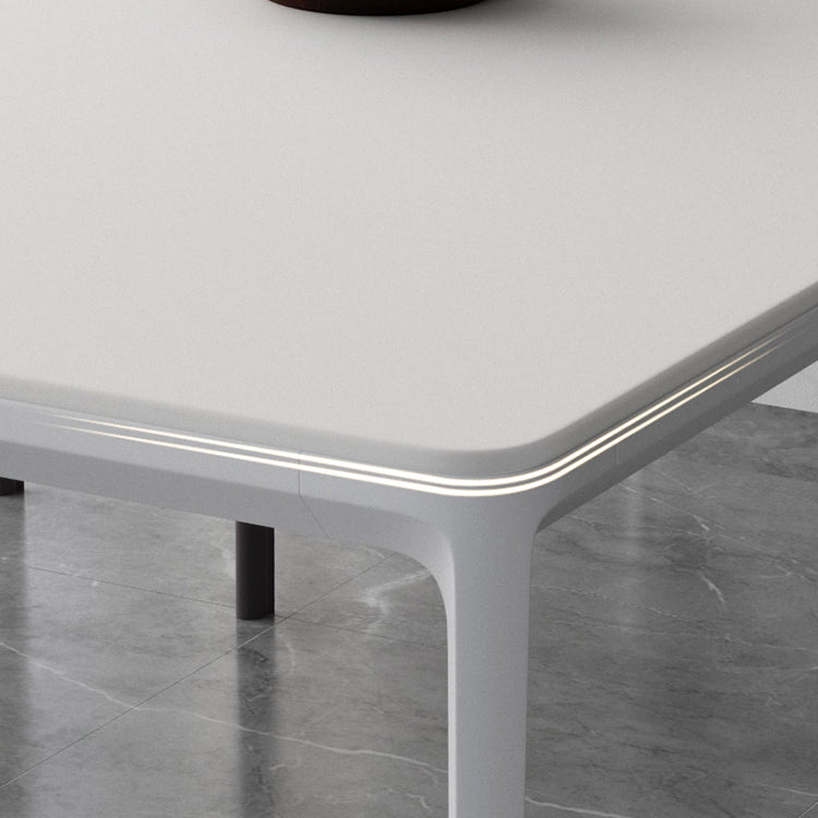 Metal Contemporary Rectangular Dining Table High Gloss White Sintered Stone Table with Metal Legs