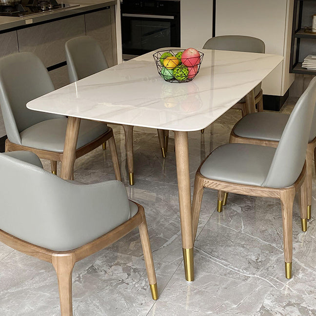 Mesa rectangular contemporánea de madera maciza mesa de comedor de piedra sinterizada con 4 patas