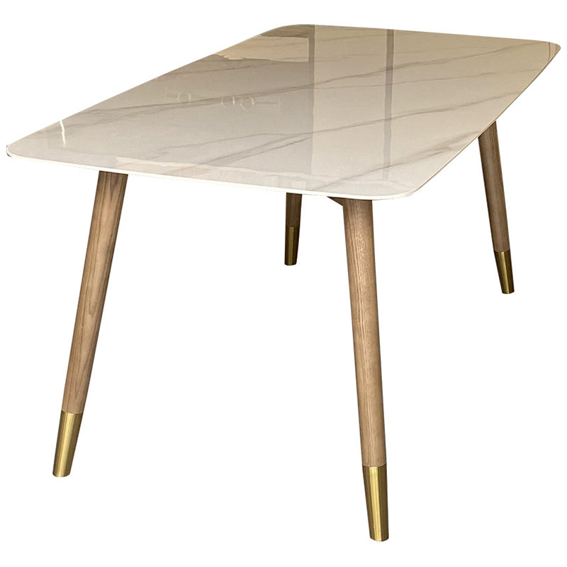 Mesa rectangular contemporánea de madera maciza mesa de comedor de piedra sinterizada con 4 patas
