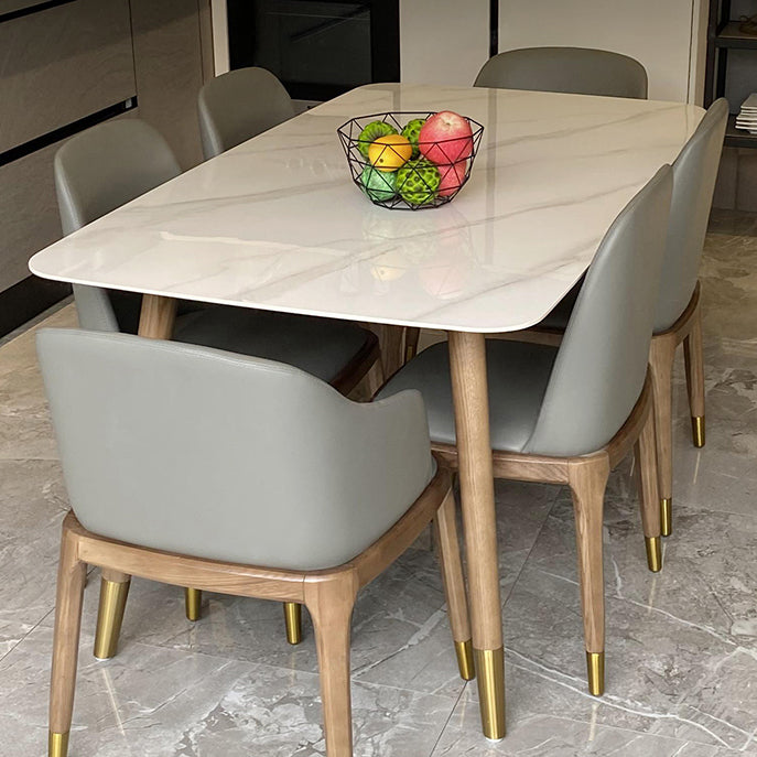 Mesa rectangular contemporánea de madera maciza mesa de comedor de piedra sinterizada con 4 patas