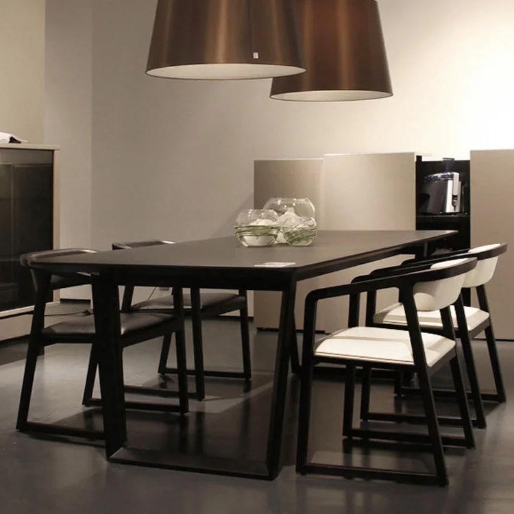 Tavolo da pranzo nero rettangolo tavolo in legno industriale con doppio piedistallo