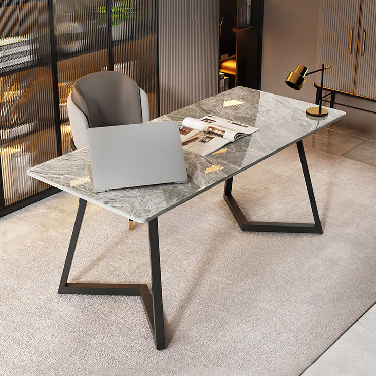 Double Pedestal Dining Table Industrial Style Stone Dining Room Collection for Indoor