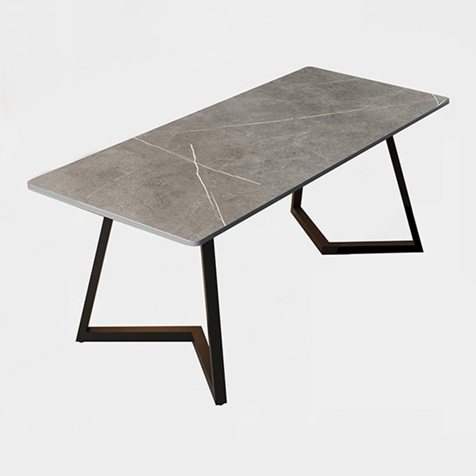 Double Pedestal Dining Table Industrial Style Stone Dining Room Collection for Indoor