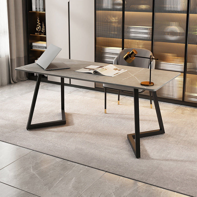 Double Pedestal Dining Table Industrial Style Stone Dining Room Collection for Indoor