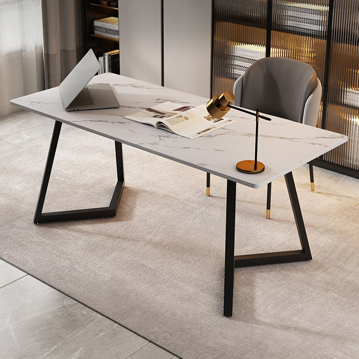 Double Pedestal Dining Table Industrial Style Stone Dining Room Collection for Indoor