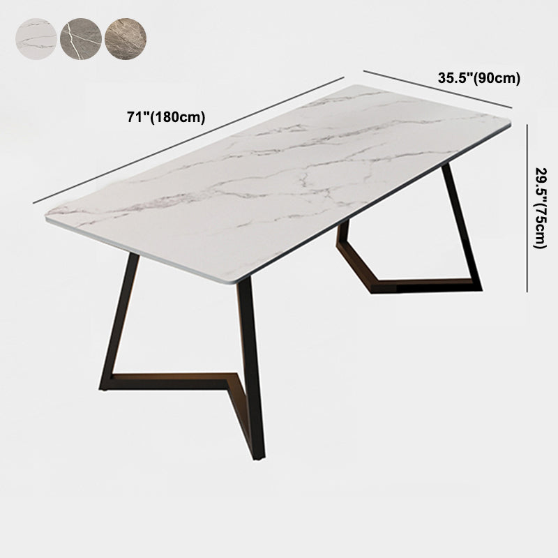 Double Pedestal Dining Table Industrial Style Stone Dining Room Collection for Indoor