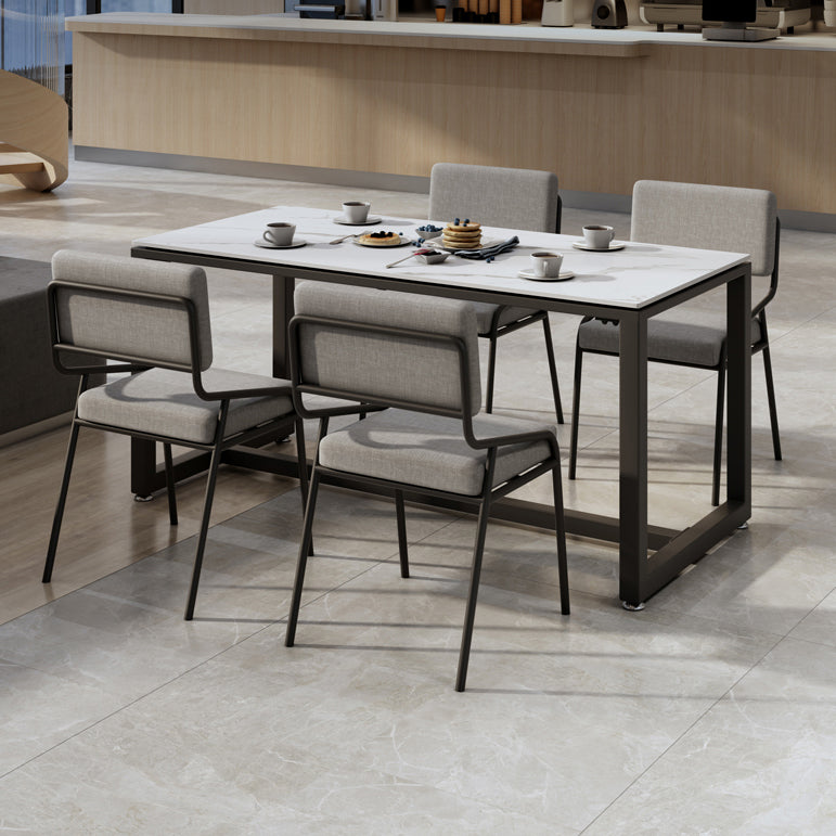 Moderne stijl witte eettafel gesinterde stenen tafel met zwart frame voor eetkamer