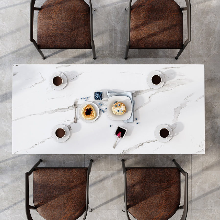 Moderne stijl witte eettafel gesinterde stenen tafel met zwart frame voor eetkamer