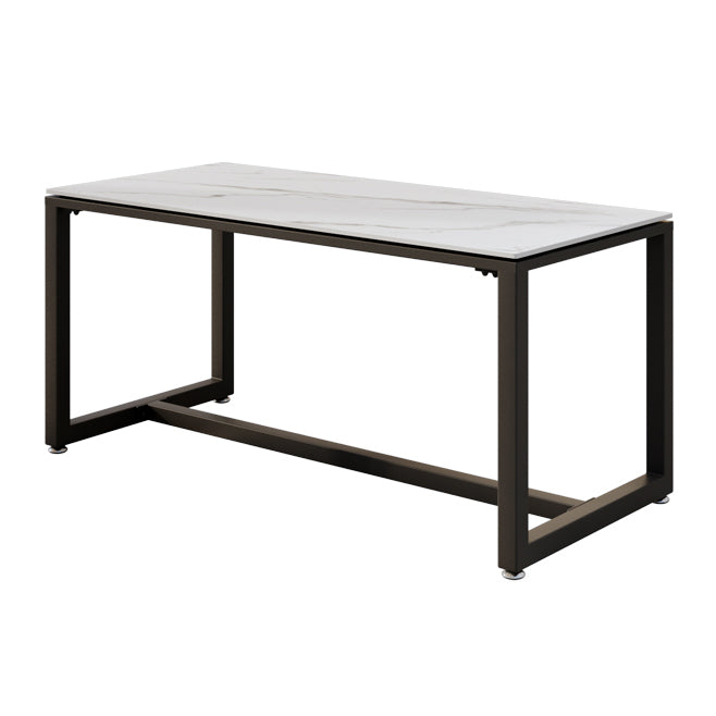 Moderne stijl witte eettafel gesinterde stenen tafel met zwart frame voor eetkamer