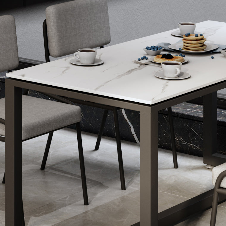 Moderne stijl witte eettafel gesinterde stenen tafel met zwart frame voor eetkamer