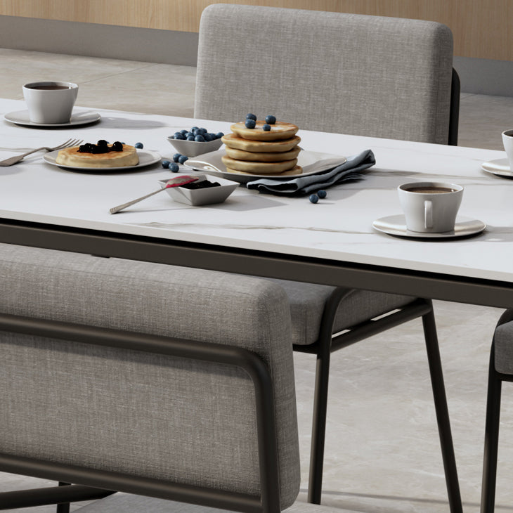 Moderne stijl witte eettafel gesinterde stenen tafel met zwart frame voor eetkamer
