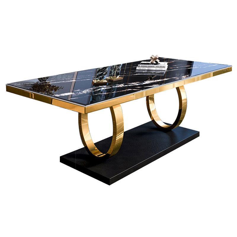 Table à manger rectangulaire de luxe traditionnelle, table en pierre frittée avec base à tréteaux