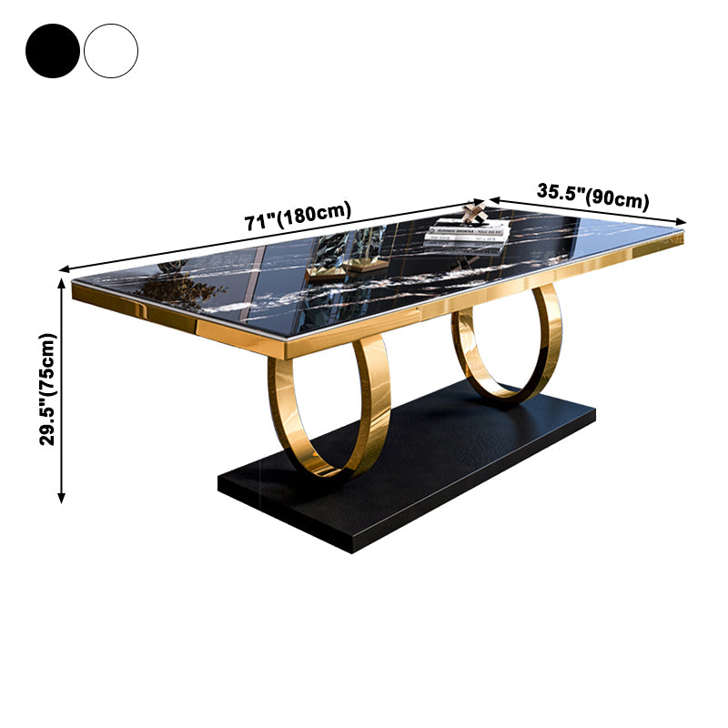 Table à manger rectangulaire de luxe traditionnelle, table en pierre frittée avec base à tréteaux