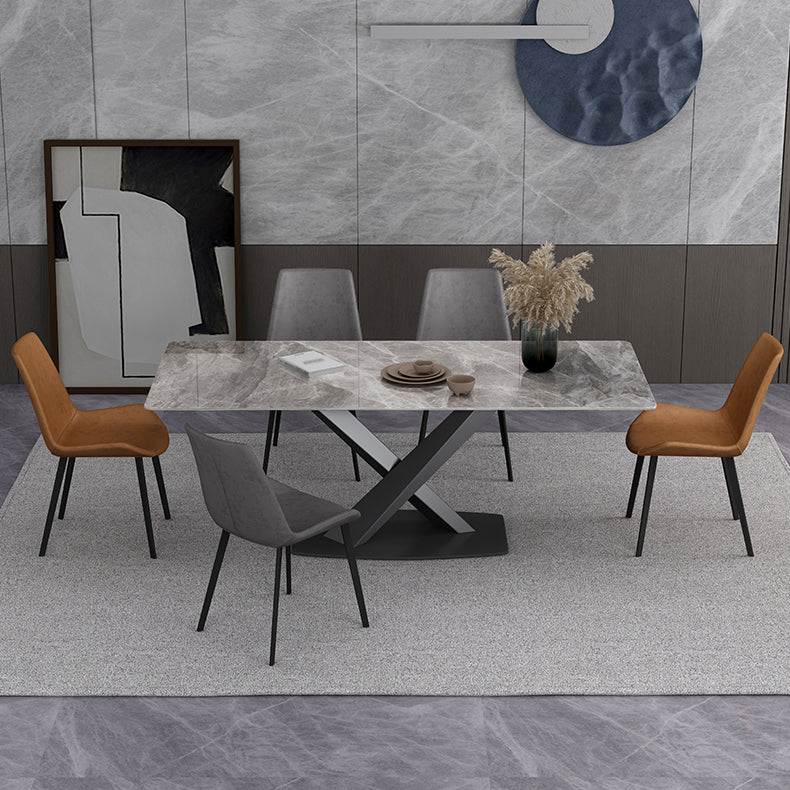Simple Gray Sintered Stone Dining Table Kitchen Standard Dining Table with Pedestal Base