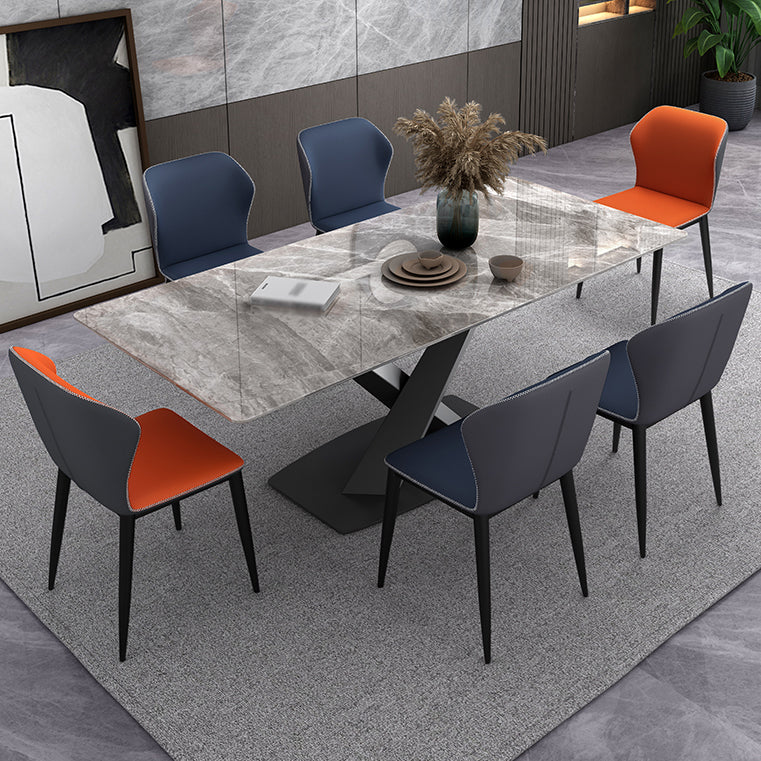 Simple Gray Sintered Stone Dining Table Kitchen Standard Dining Table with Pedestal Base