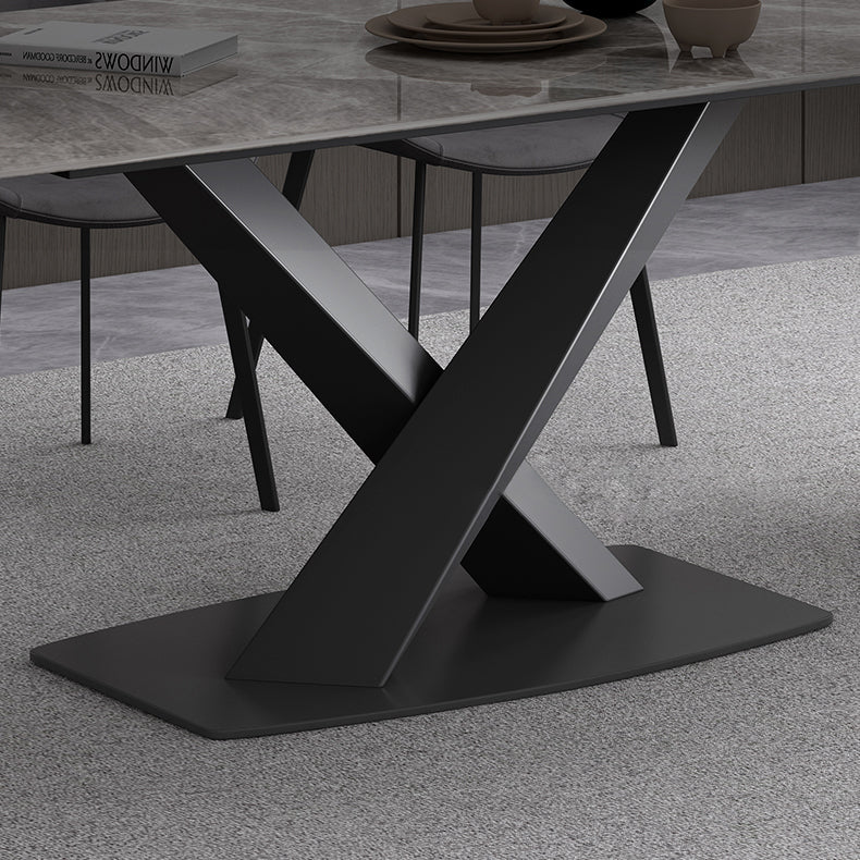 Simple Gray Sintered Stone Dining Table Kitchen Standard Dining Table with Pedestal Base