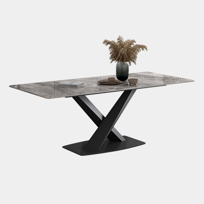 Simple Gray Sintered Stone Dining Table Kitchen Standard Dining Table with Pedestal Base