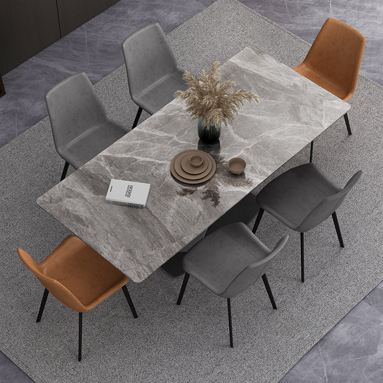 Simple Gray Sintered Stone Dining Table Kitchen Standard Dining Table with Pedestal Base