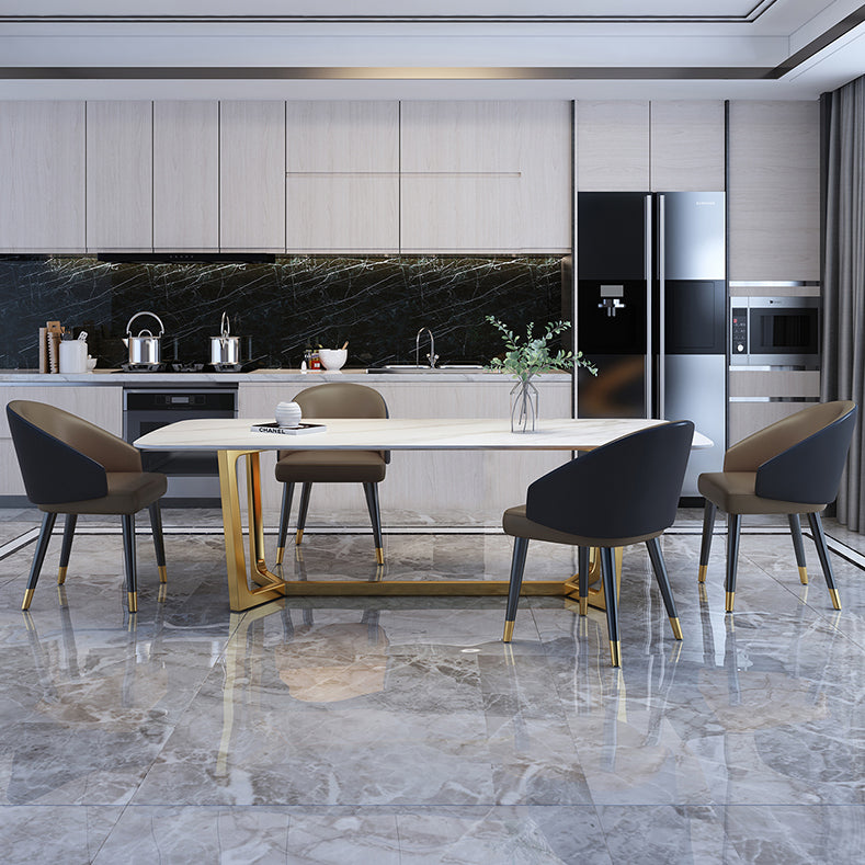 Tono blanco de piedra sinterizada mesa de comedor glam Mesa base para el comedor para comedor