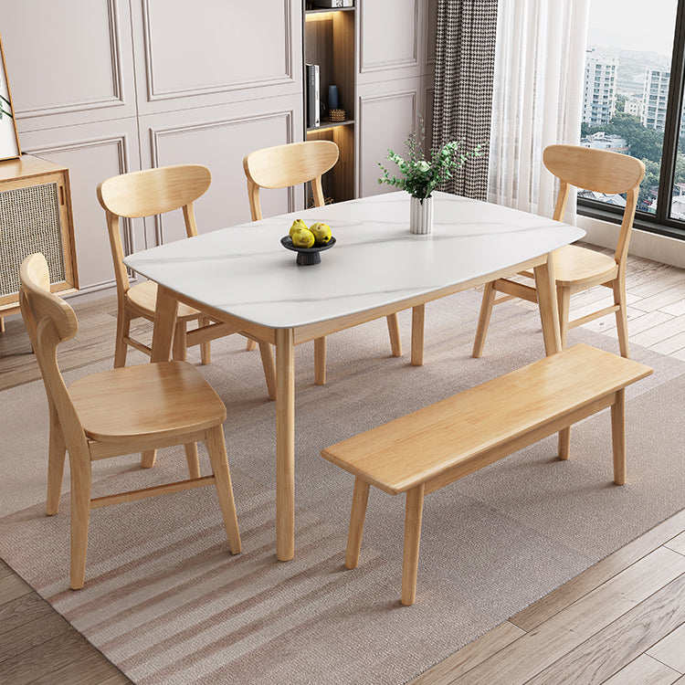 Mesa de comedor tradicional de lujo, mesa de comedor de piedra con base de madera maciza de caucho