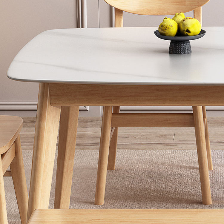 Mesa de comedor tradicional de lujo, mesa de comedor de piedra con base de madera maciza de caucho