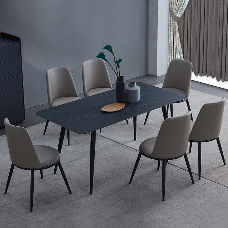 Metal Industrial Rectangle Dining Table Black Sintered Stone Table with 4 Legs