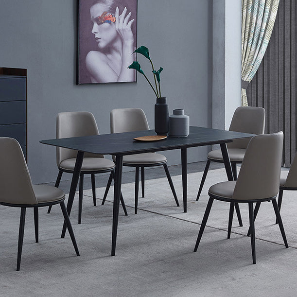 Metal Industrial Rectangle Dining Table Black Sintered Stone Table with 4 Legs