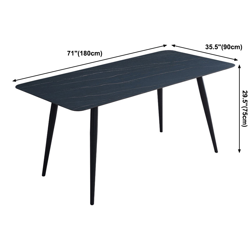 Metal Industrial Rectangle Dining Table Black Sintered Stone Table with 4 Legs