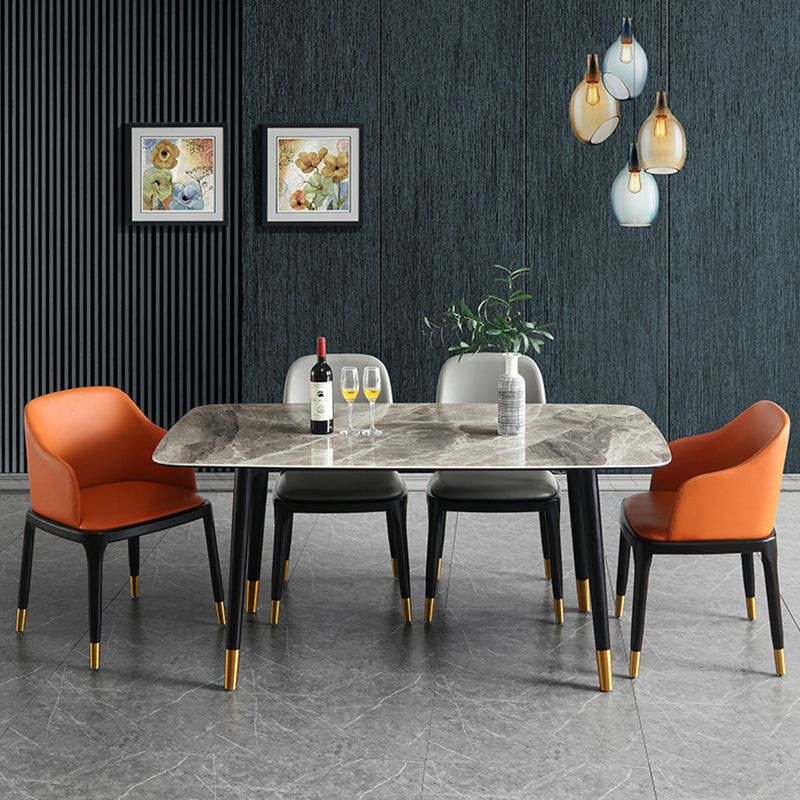 Rechthoek 4 poten luxe eettafel grijze tint vaste tafel van gesinterde steen