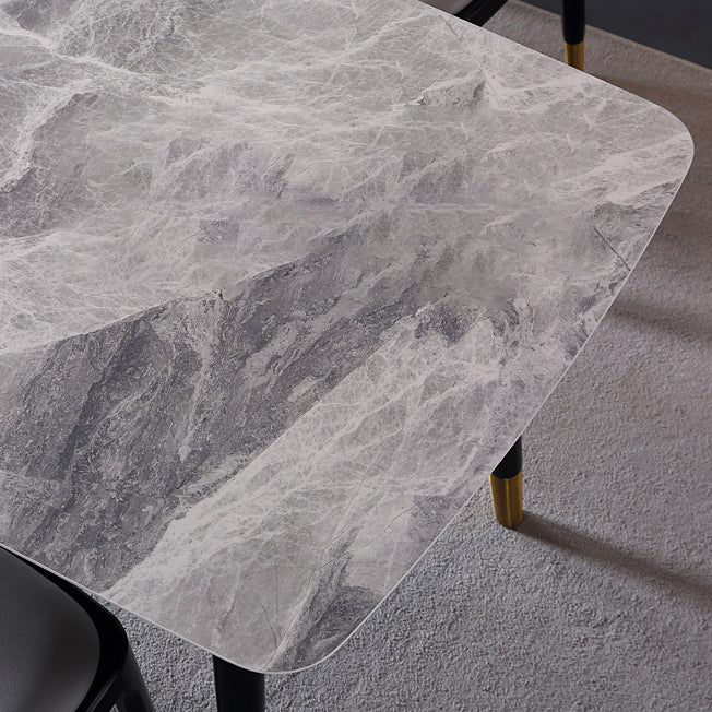 Rechthoek 4 poten luxe eettafel grijze tint vaste tafel van gesinterde steen
