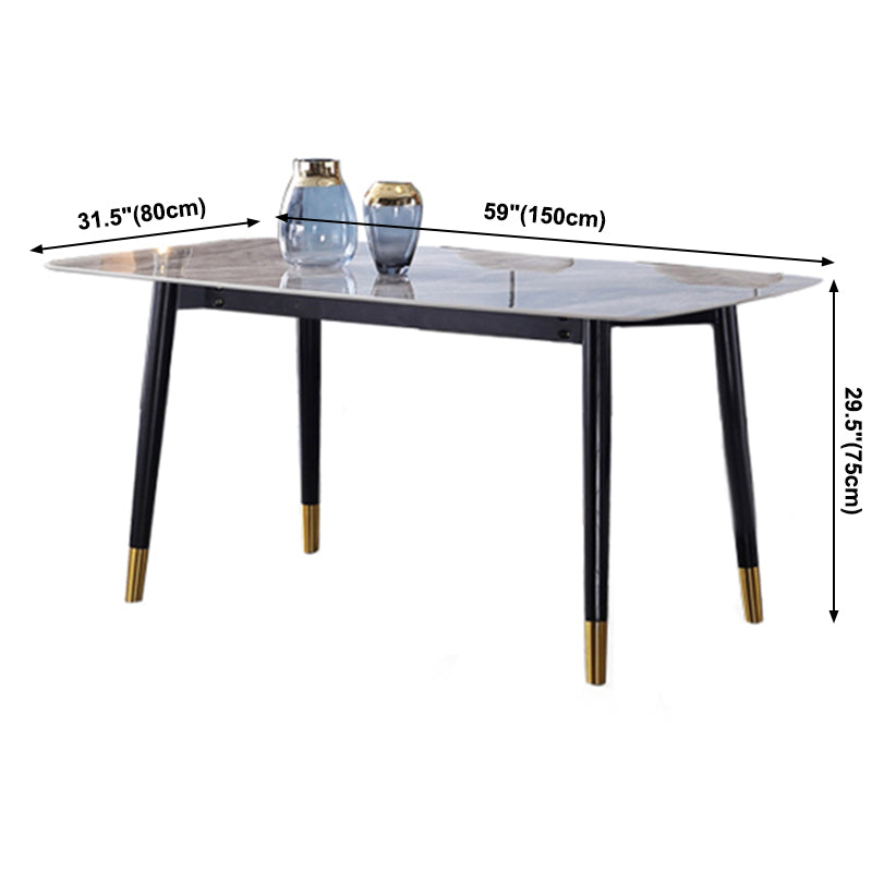 Rechthoek 4 poten luxe eettafel grijze tint vaste tafel van gesinterde steen