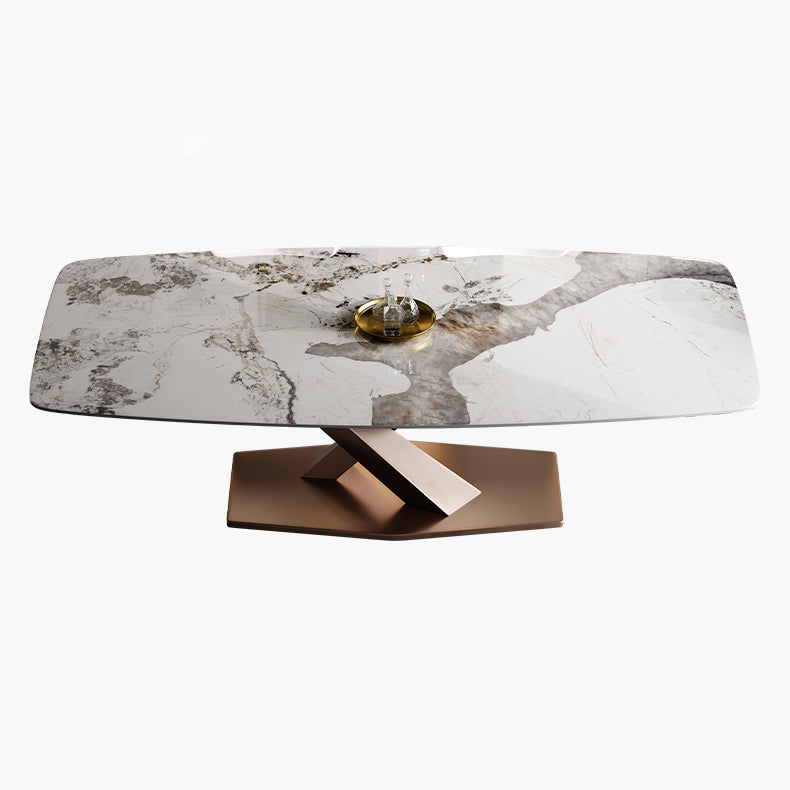 Glam Sintered Stone Rectangle Dining Table Kitchen Standard Dining Table with Pedestal Base