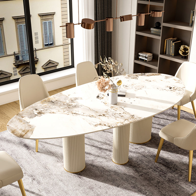 Metaal traditionele luxe ovale eettafel gesinterde stenen tafel met witte benen