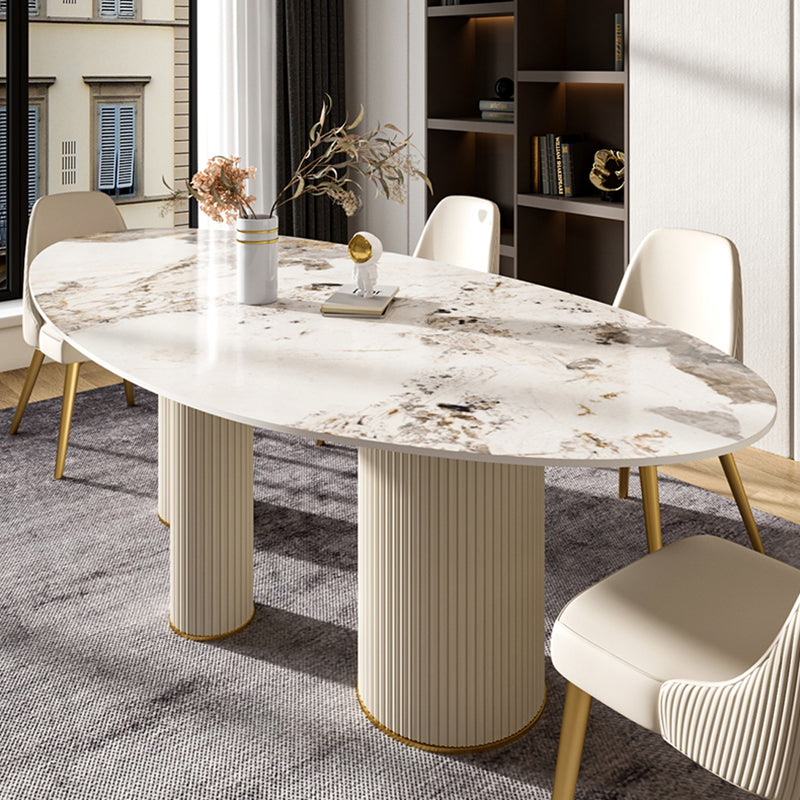 Metaal traditionele luxe ovale eettafel gesinterde stenen tafel met witte benen