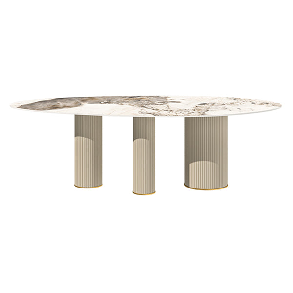 Metaal traditionele luxe ovale eettafel gesinterde stenen tafel met witte benen